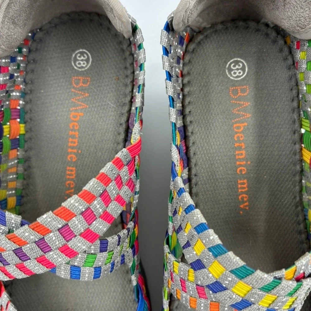 Bernie Mev Comfi Mary Jane 38/US 7 Rainbow Woven Wedge Sandals‎ Peep Toe Elastic